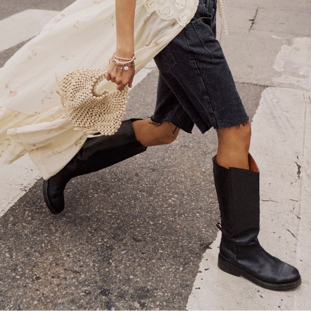 Free People Horse Girl Bryce Equestrian Slouchy Knee Riding Boots Black Leather